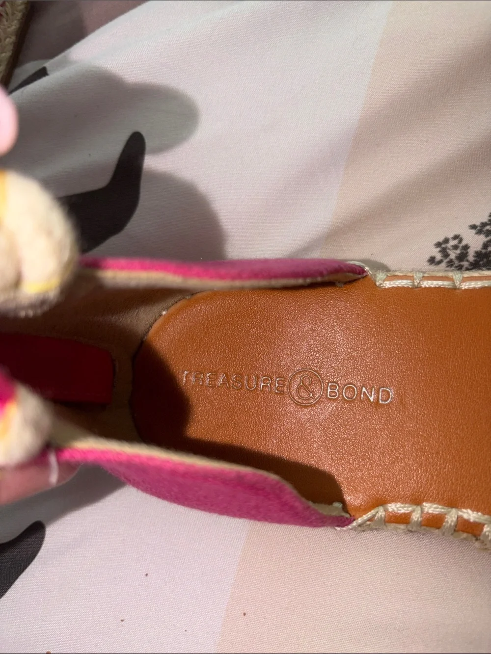Treasure & Bond Bright Pink Canvas Espadrilles with Rainbow Striped Ankle Wraps